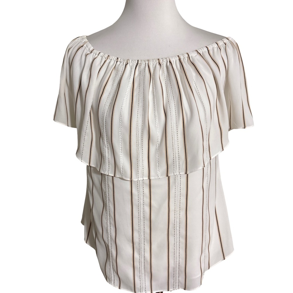 White House Black Market Cream Striped Off Shoulder Blouse